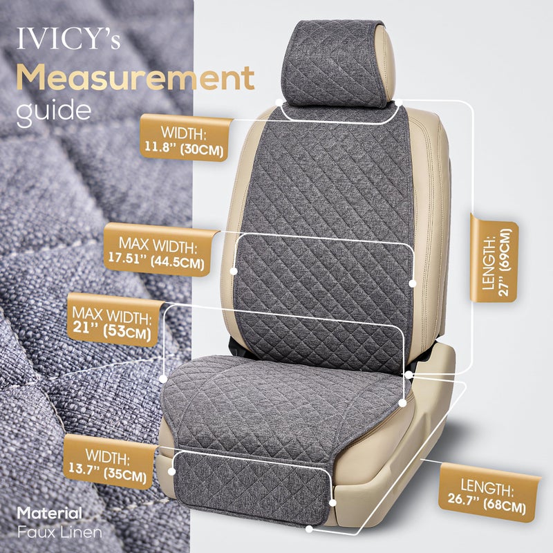 IVICY Linen Car Seat Cover for Cars - Non-Slip Soft & Breathable - Front Car Seat Protector Covers Universal Fits Most Automotive  Vans  SUVs  Trucks - 1 Unit - Gray - Image 5